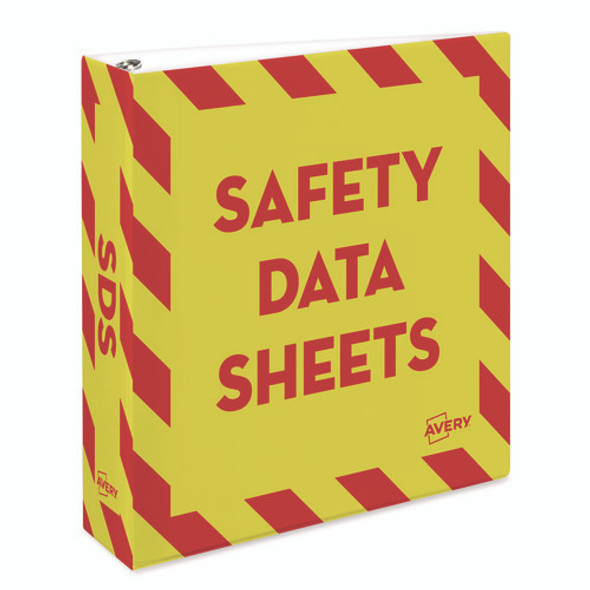 Heavy-Duty Preprinted Safety Data Sheet Binder, 3 Rings, 2" Capacity, 11 x 8.5, Yellow/Red