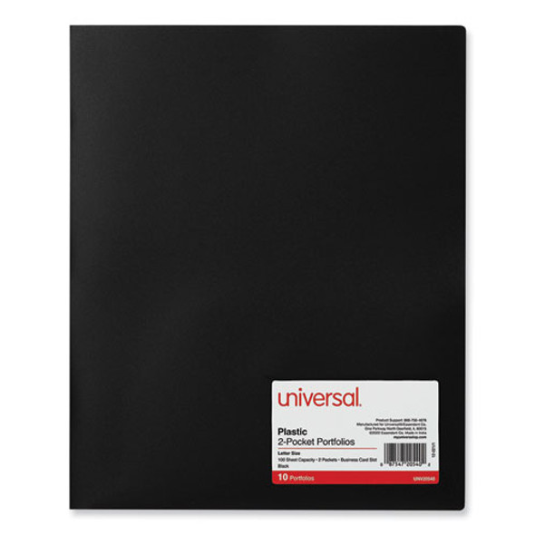 Two-Pocket Plastic Folders, 100-Sheet Capacity, 11 x 8.5, Black, 10/Pack