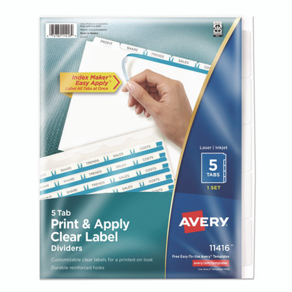Print and Apply Index Maker Clear Label Dividers with Printable Label Strip and White Tabs, 5-Tab, 11 x 8.5, White, 1 Set