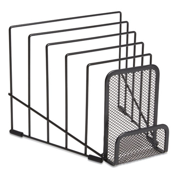 Metal Incline Sorter with Wire Mesh Mobile Device Holder, 6 Sections, 7.48 x 8.77 x 7.55, Matte Black Metal Incline Sorter with Wire Mesh Mobile Device Holder, 6 Sections, 7.48 x 8.77 x 7.55, Matte Black