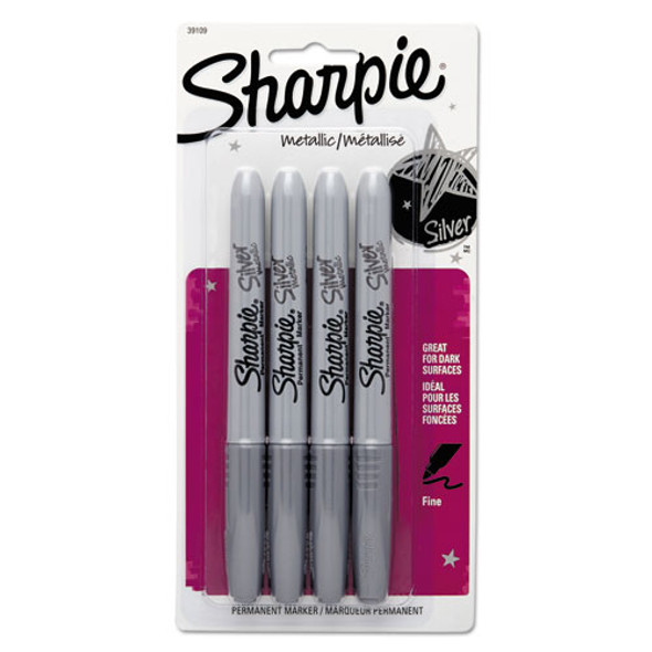Metallic Fine Point Permanent Markers, Fine Bullet Tip, Metallic Silver, 4/Pack Metallic Fine Point Permanent Markers, Fine Bullet Tip, Metallic Silver, 4/Pack