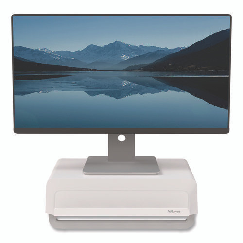 Breyta Monitor Stand, 13.94" x 11.97" x 3.23" to 5.9", White, Supports 33 lb