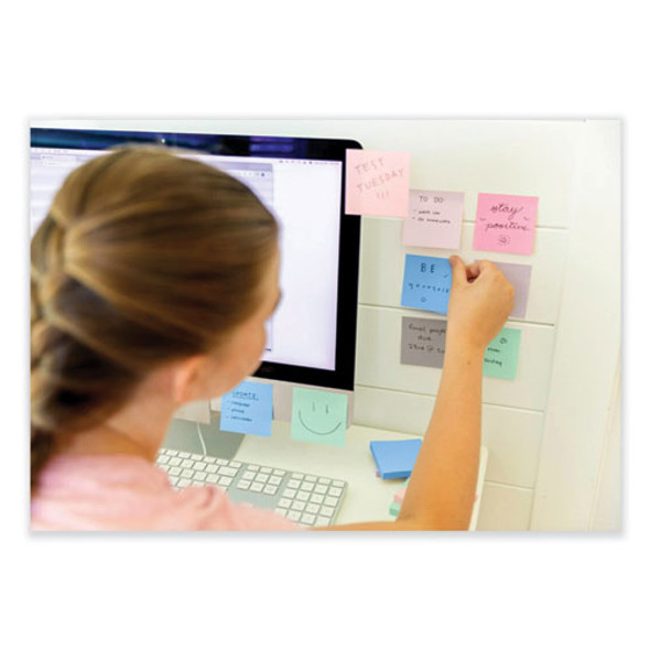 100% Recycled Paper Super Sticky Notes, 3" x 3", Wanderlust Pastels, 70 Sheets/Pad, 5 Pads/Pack