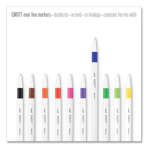EMOTT Porous Point Pen, Stick, Fine 0.4 mm, Assorted Ink Colors, White Barrel, 10/Pack