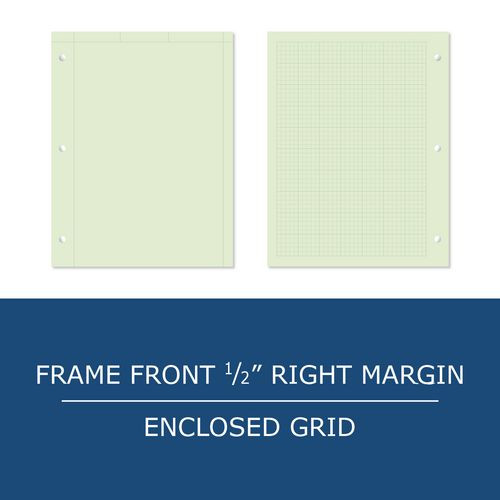 Covered Engineering Pad, 5 sq/in Quadrille Rule, 80 Green 8.5 x 11 Sheets, 24/Carton
