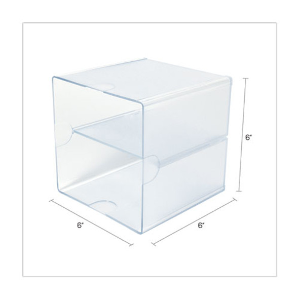 Stackable Cube Organizer, Divided, 2 Compartments, Plastic, 6 x 6 x 6, Clear