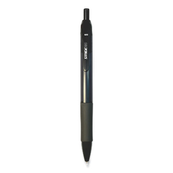 StrideRio Gel Pen, Retractable, Medium 0.7 mm, Black Ink, Translucent Black Barrel, 12/Box