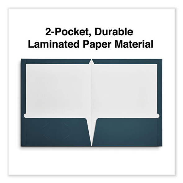 Laminated Two-Pocket Folder, Cardboard Paper, 100-Sheet Capacity, 11 x 8.5, Navy, 25/Box