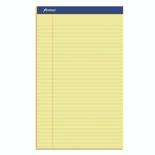 Perforated Writing Pads, Wide/Legal Rule, 50 Canary-Yellow 8.5 x 14 Sheets, Dozen