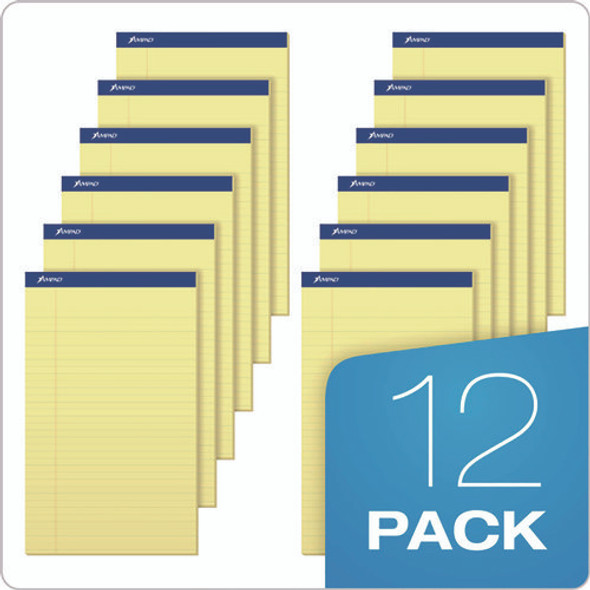 Perforated Writing Pads, Wide/Legal Rule, 50 Canary-Yellow 8.5 x 14 Sheets, Dozen