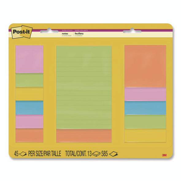 Super Sticky Pads in Energy Boost Colors, (11) Unruled, (2) Ruled, Assorted Sizes/Colors, 45 Sheets/Pad, 13 Pads/Pack