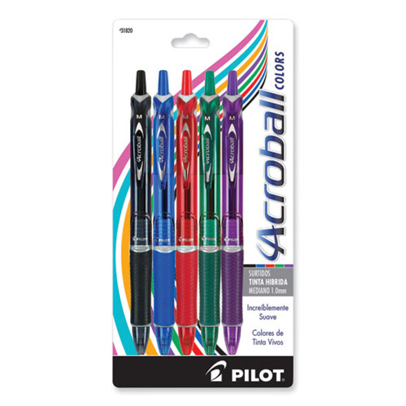 Acroball Colors Advanced Ink Hybrid Gel Pen, Retractable, Medium 1 mm, Assorted Ink and Barrel Colors, 5/Pack