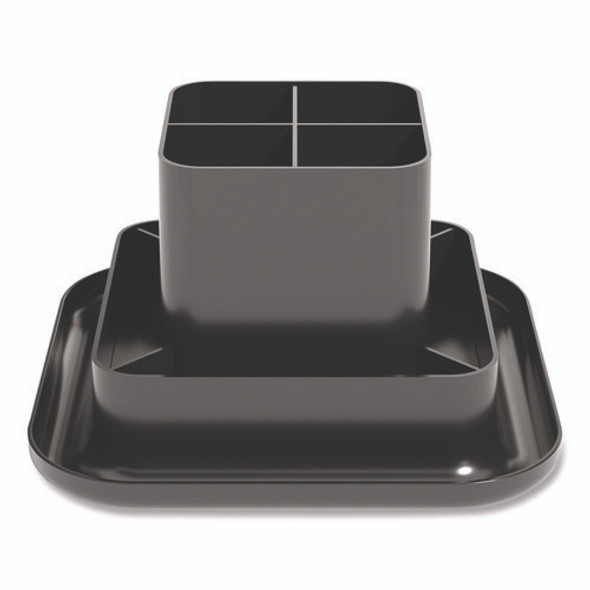 Plastic Rotating Organizer, 9 Compartments, Plastic, 8.2" Diameter x 5.4"h, Black