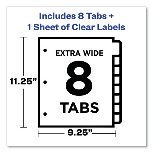 Print and Apply Index Maker Clear Label Dividers, Extra Wide Tab, 8-Tab, 11.25 x 9.25, White, 1 Set