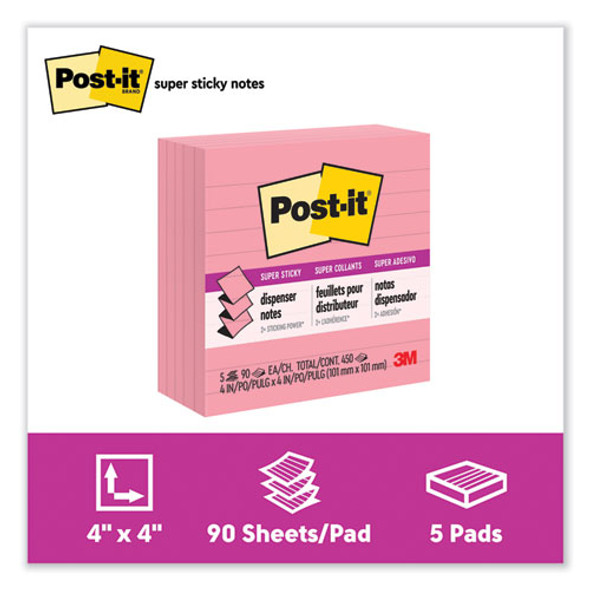 Pop-up Notes Refill, Note Ruled, 4" x 4", Neon Pink, 90 Sheets/Pad, 5 Pads/Pack