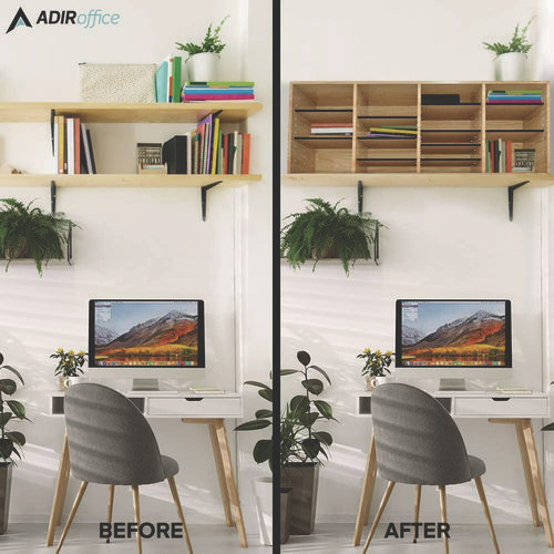 Wood Adjustable 24 Compartment Literature Organizer, 24 Sections, Letter Size, 39.3 x 11.8 x 16.3, Medium Oak