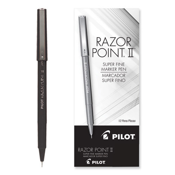 Razor Point Fine Line Porous Point Pen, Stick, Extra-Fine 0.3 mm, Black Ink, Black Barrel, Dozen