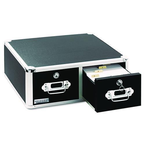 Vaultz Locking Two-Drawer Index Card Box, Holds 3,000 4 x 6 Cards, 17.5 x 14 x 6.5, Black