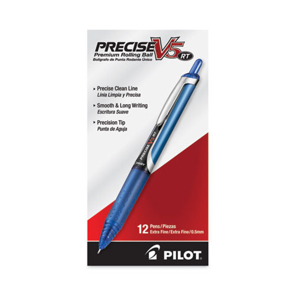 Precise V5RT Rollerball Pen, Retractable, Extra-Fine 0.5 mm, Blue Ink, Blue Barrel
