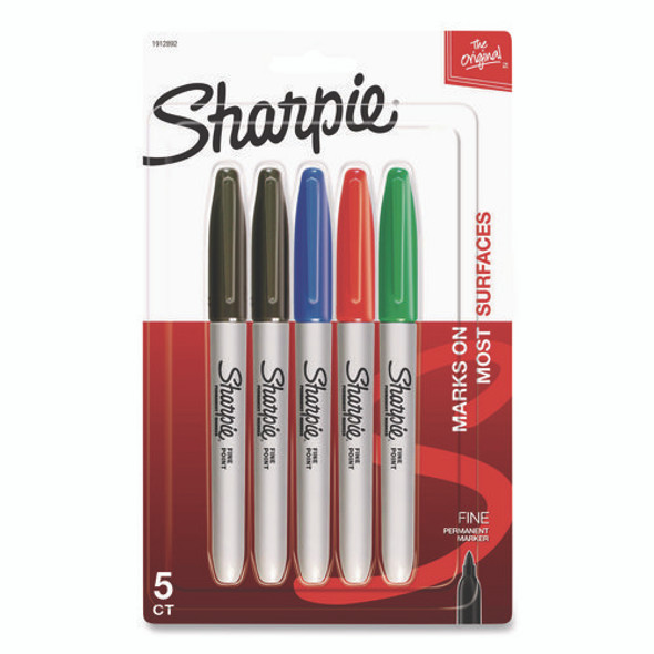 Fine Tip Permanent Marker, Fine Bullet Tip, Assorted Ink Colors, 5/Pack