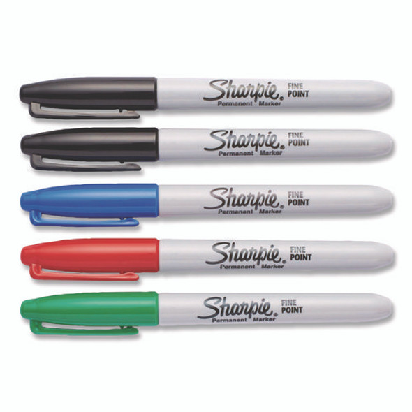 Fine Tip Permanent Marker, Fine Bullet Tip, Assorted Ink Colors, 5/Pack