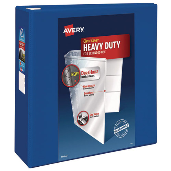 Heavy-Duty View Binder with DuraHinge and Locking One Touch EZD Rings, 3 Rings, 4" Capacity, 11 x 8.5, Pacific Blue