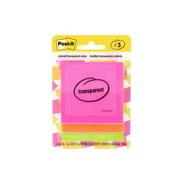 Transparent Notes, Unruled, 2.88" x 2.88", Assorted Transparent Colors, 36 Sheets/Pad, 3 Pads/Pack Transparent Notes, Unruled, 2.88" x 2.88", Assorted Transparent Colors, 36 Sheets/Pad, 3 Pads/Pack