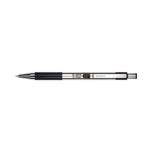 F-301 Ballpoint Pen, Retractable, Fine 0.7 mm, Black Ink, Stainless Steel/Black Barrel, 2/Pack