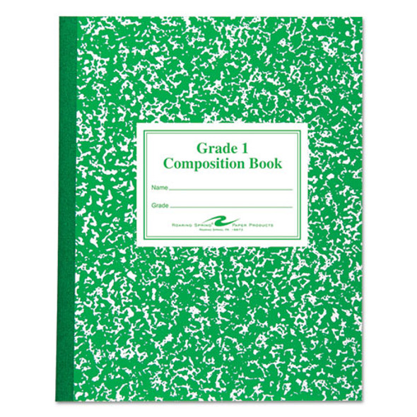 Grade School Ruled Composition Book, Grade 1 Manuscript Format, Green Marble Cover, (50) 9.75 x 7.75 Sheets