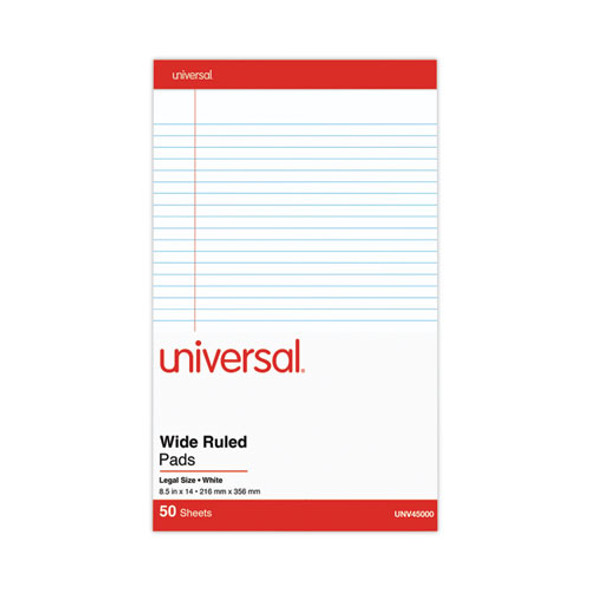 Perforated Ruled Writing Pads, Wide/Legal Rule, Red Headband, 50 White 8.5 x 14 Sheets, Dozen