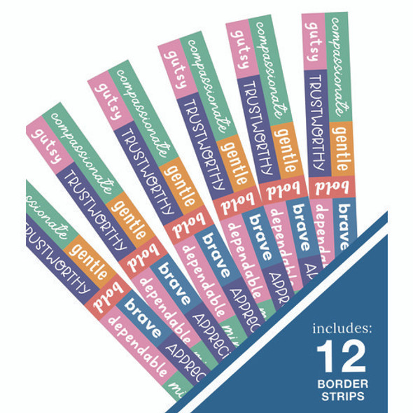 Straight Borders, 12-Piece Set, Motivational: Positive Words, 3" x 3 ft, Multicolor