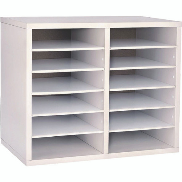 Wood Adjustable 12 Compartment Literature Organizer, 12 Sections, Letter Size, 20 x 11.8 x 16.3, White