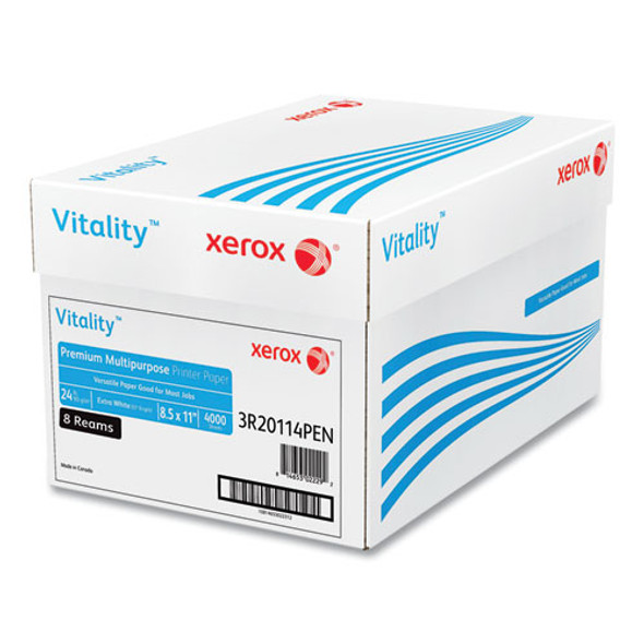 Vitality Premium Multipurpose Print Paper, 97 Bright, 24 lb Bond Weight, 8.5 x 11, Extra White, 500/Ream, 8 Reams/Carton