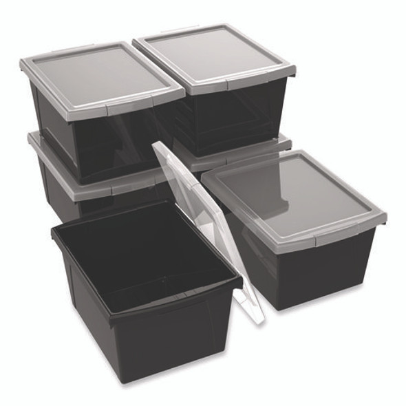 Storage Bin with Lid, 4 gal, 11.25" x 11.25" x 7.87", Black, 6/Pack