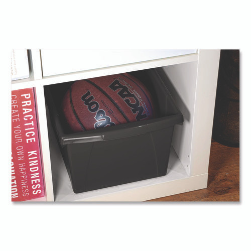 Storage Bin with Lid, 4 gal, 11.25" x 11.25" x 7.87", Black, 6/Pack