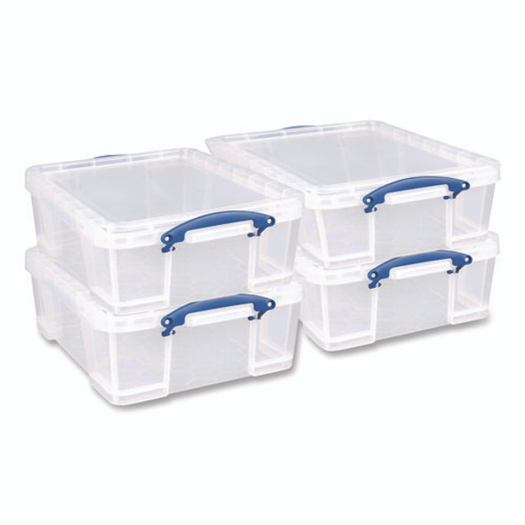 Snap-Lid Storage Bin, 4.49 gal, 11" x 18" x 4", Clear/Blue, 4/Pack