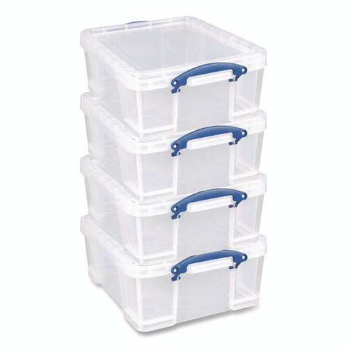 Snap-Lid Storage Bin, 4.49 gal, 11" x 18" x 4", Clear/Blue, 4/Pack