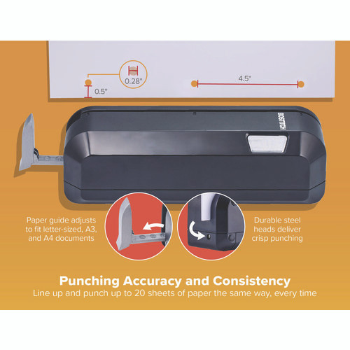 20-Sheet Electric Three-Hole Punch, 9/32" Holes, Black