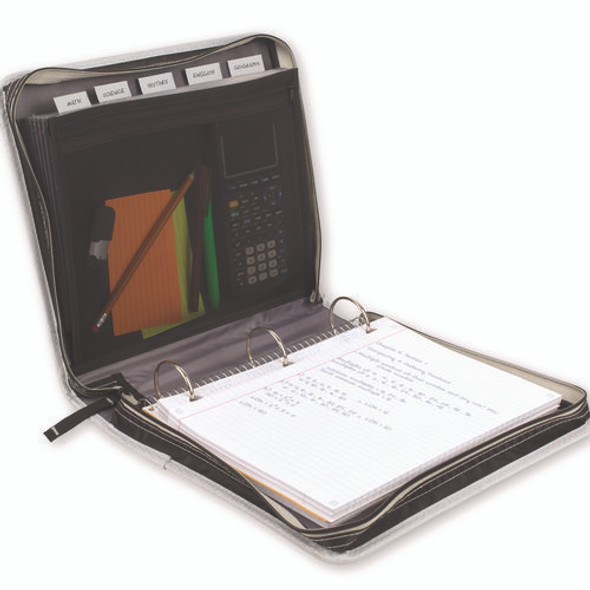 Zipper Binder, 3 Rings, 2" Capacity, 11 x 8.5, Black/Gray Accents