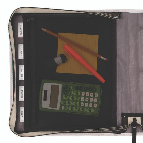 Zipper Binder, 3 Rings, 2" Capacity, 11 x 8.5, Black/Gray Accents