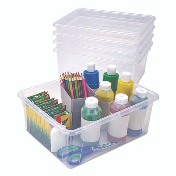 Storage Tray, Deep, 2 gal, 10.65" x 10.65" x 5.2", Clear, 5/Pack