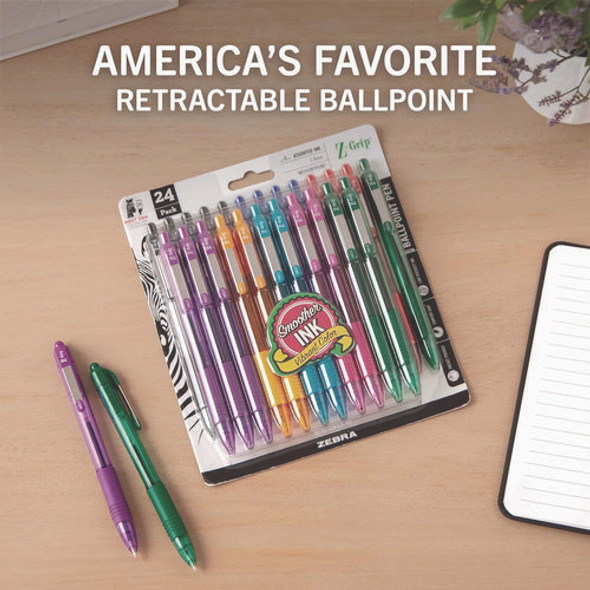 Z-Grip Ballpoint Pen, Retractable, Medium 1 mm, Assorted Business/Artistic Ink and Barrel Colors, 24/Pack