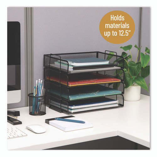 Stackable Paper Desk Tray Organizer, Letter Size, 9.75 x 14 x 3.25, Black, 4/Pack