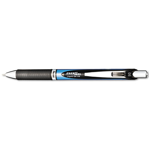 EnerGel RTX Gel Pen, Retractable, Fine 0.5 mm, Black Ink, Black/Blue Barrel