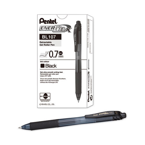 EnerGel-X Gel Pen, Retractable, Medium 0.7 mm, Black Ink, Smoke/Black Barrel, Dozen