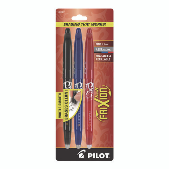 FriXion Ball Erasable Gel Pen, Stick, Fine 0.7 mm, Assorted Ink and Barrel Colors, 3/Pack