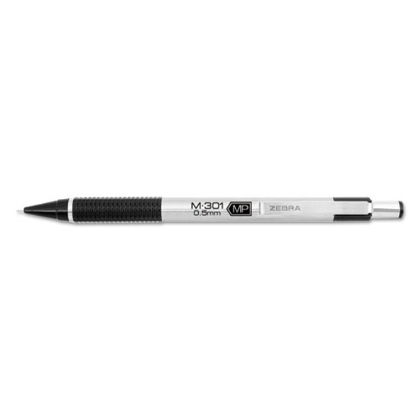 M-301 Mechanical Pencil, 0.5 mm, HB (#2), Black Lead, Silver/Black Barrel, Dozen