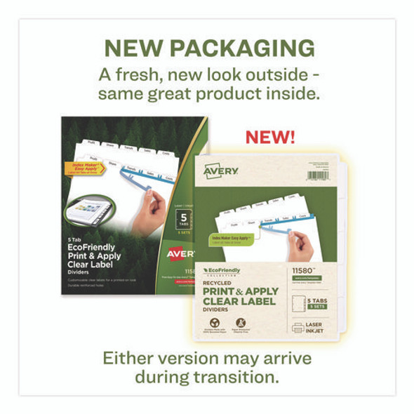 Index Maker EcoFriendly Print and Apply Clear Label Dividers with White Tabs, 5-Tab, 11 x 8.5, White, 5 Sets