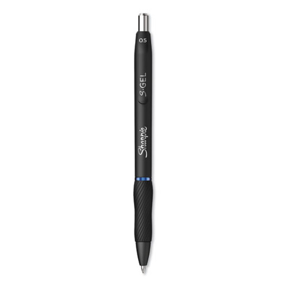 S-Gel High-Performance Gel Pen, Retractable, Fine 0.5 mm, Blue Ink, Black Barrel, Dozen