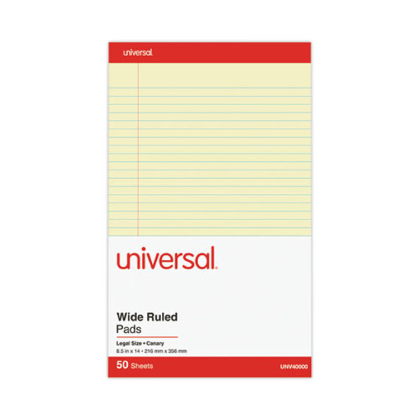 Perforated Ruled Writing Pads, Wide/Legal Rule, Red Headband, 50 Canary-Yellow 8.5 x 14 Sheets, Dozen